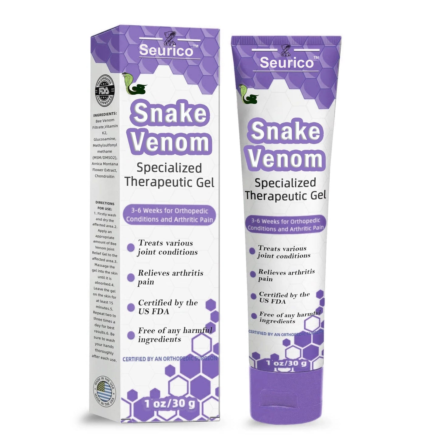 ⭐Seurico™ Snake Venom Joint Therapy Pain Relief Gel (Irish Snake Venom Extract - Specializes in Orthopedic Diseases and Arthritic Pain)