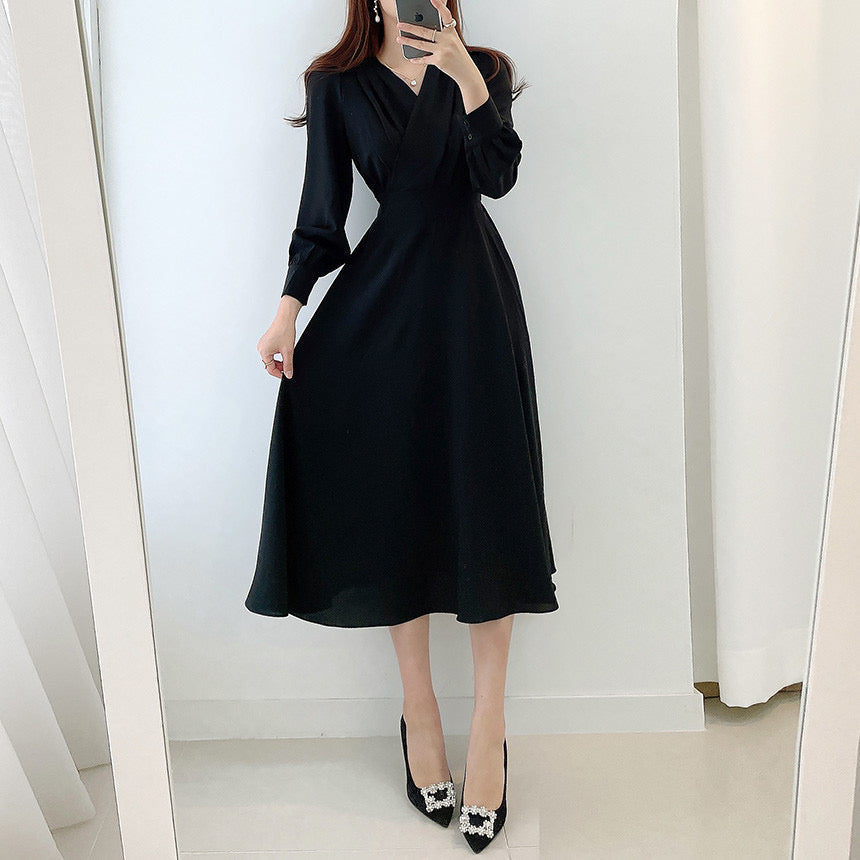 Elegant Light And Familiar V-neck Waist Puff Sleeve Dress